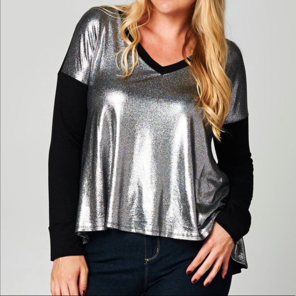 Dare… Black & Silver Metallic Hi-Low Tee